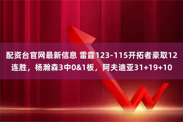 配资台官网最新信息 雷霆123-115开拓者豪取12连胜，杨瀚森3中0&1板，阿夫迪亚31+19+10